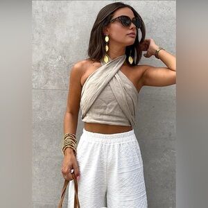 Cotton & Line Crisscross Halter Tank Top